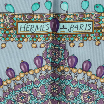 Hermes Silk Parures Des Maharajas Scarf 90 Gris Bleuete Violet Parme 5 of 8