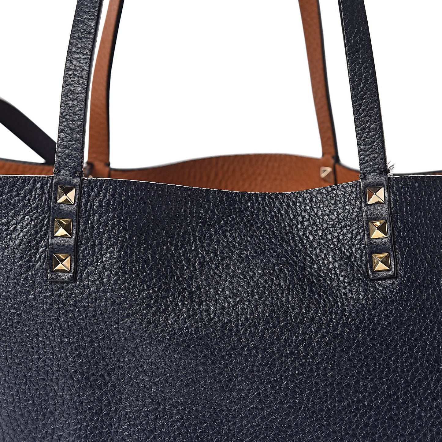 Pebbled Calfskin Medium Rockstud Reversible Tote Light Cuir Marine