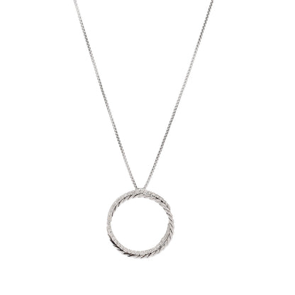 David Yurman Sterling Silver 14K White Gold Diamond Crossover Circle Pendant Necklace 1 of 6