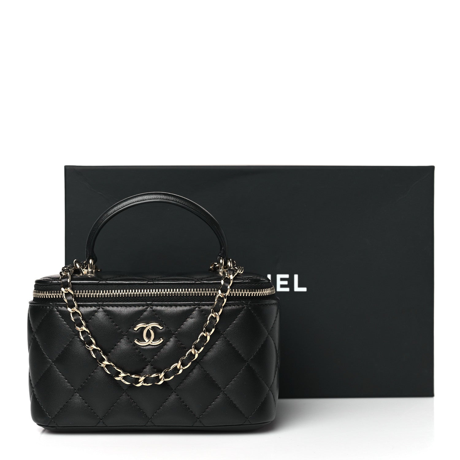 Chanel Lambskin Quilted Small Top Handle Vanity Case With Chain Black 10 of 10