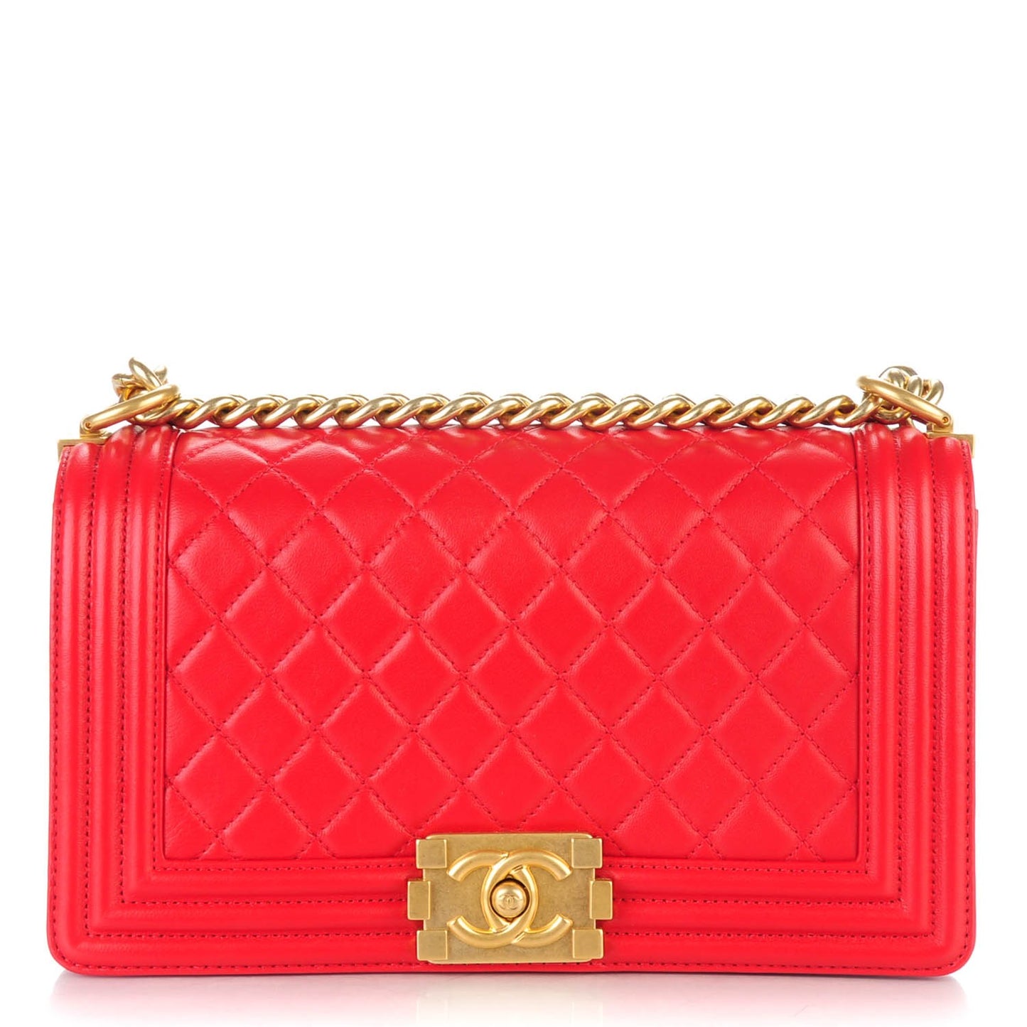 Lambskin Quilted Medium Boy Flap Red