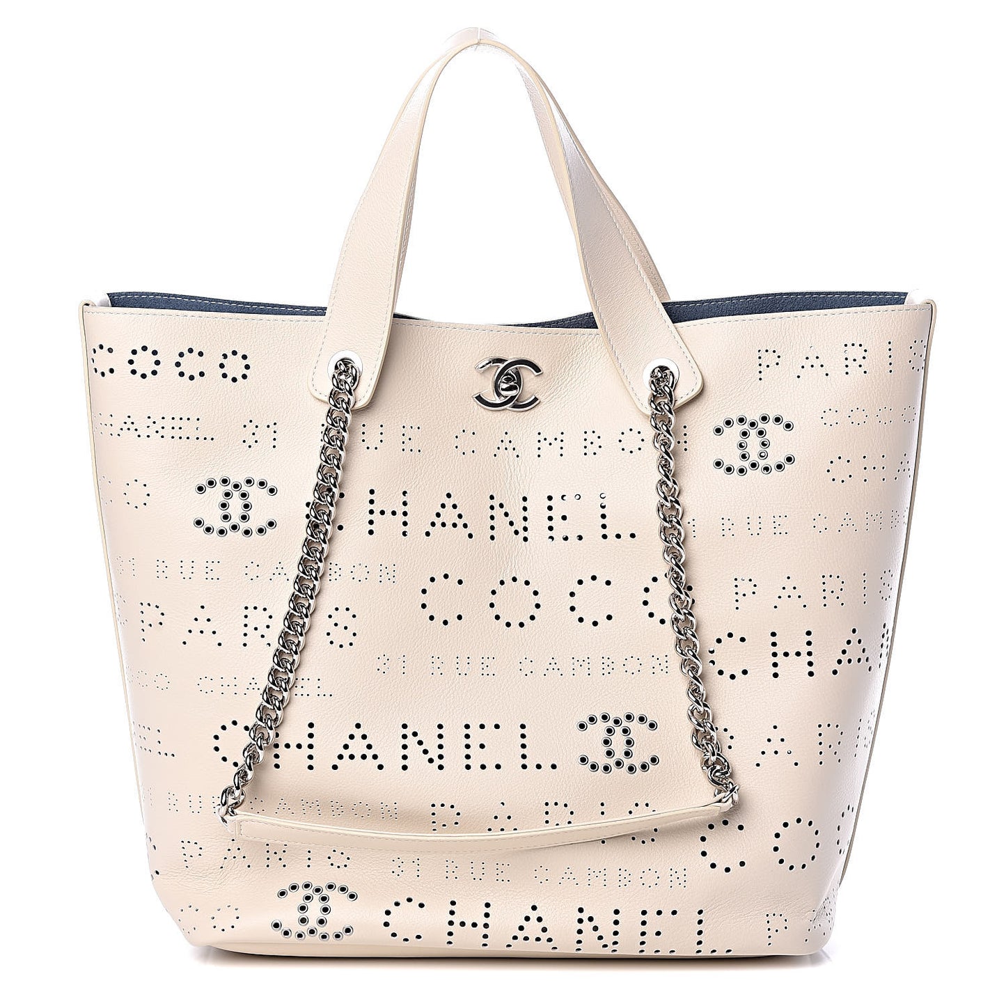 Calfskin Eyelet Large Shopping Tote Ivory