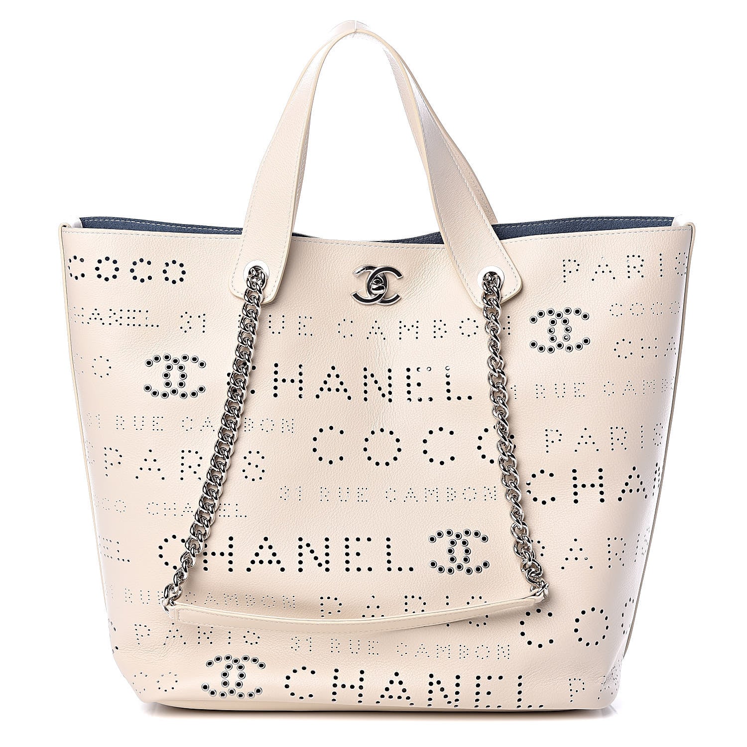 Chanel Calfskin Eyelet Large Shopping Tote Ivory 1 of 10