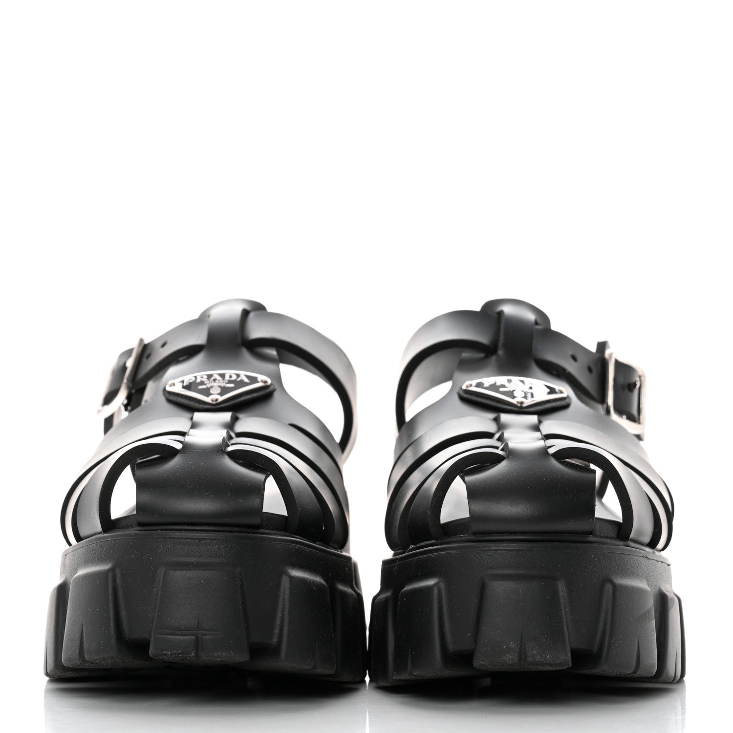 Prada Foam Rubber Triangle Logo Monolith 55mm Cage Sandals 40 Black 2 of 8