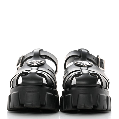 Prada Foam Rubber Triangle Logo Monolith 55mm Cage Sandals 40 Black 2 of 8