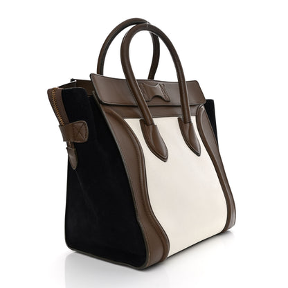 Celine Textured Calfskin Suede Tri-color Mini Luggage Cream 3 of 16