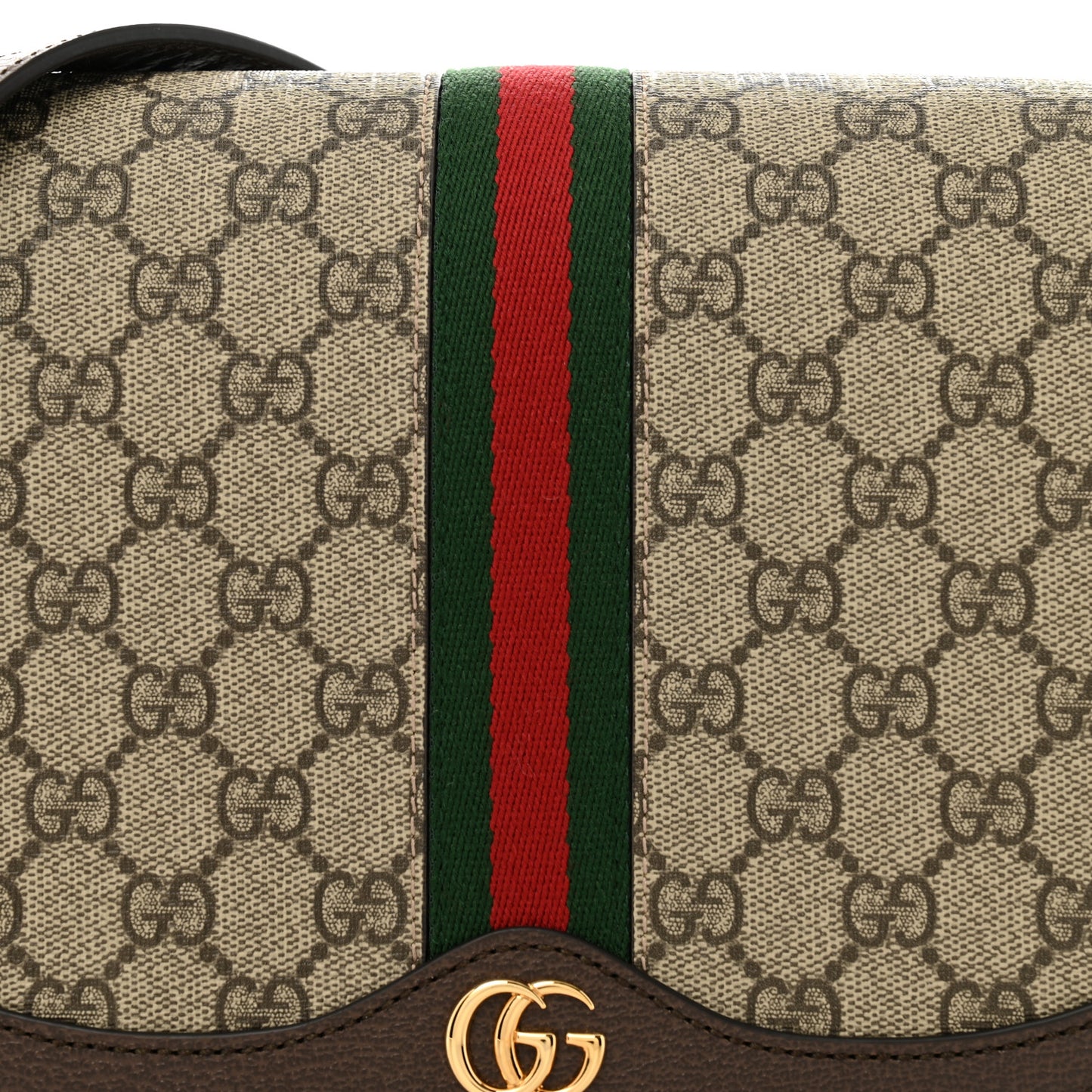 GG Supreme Monogram Web Small Ophidia Flap Messenger Bag Brown