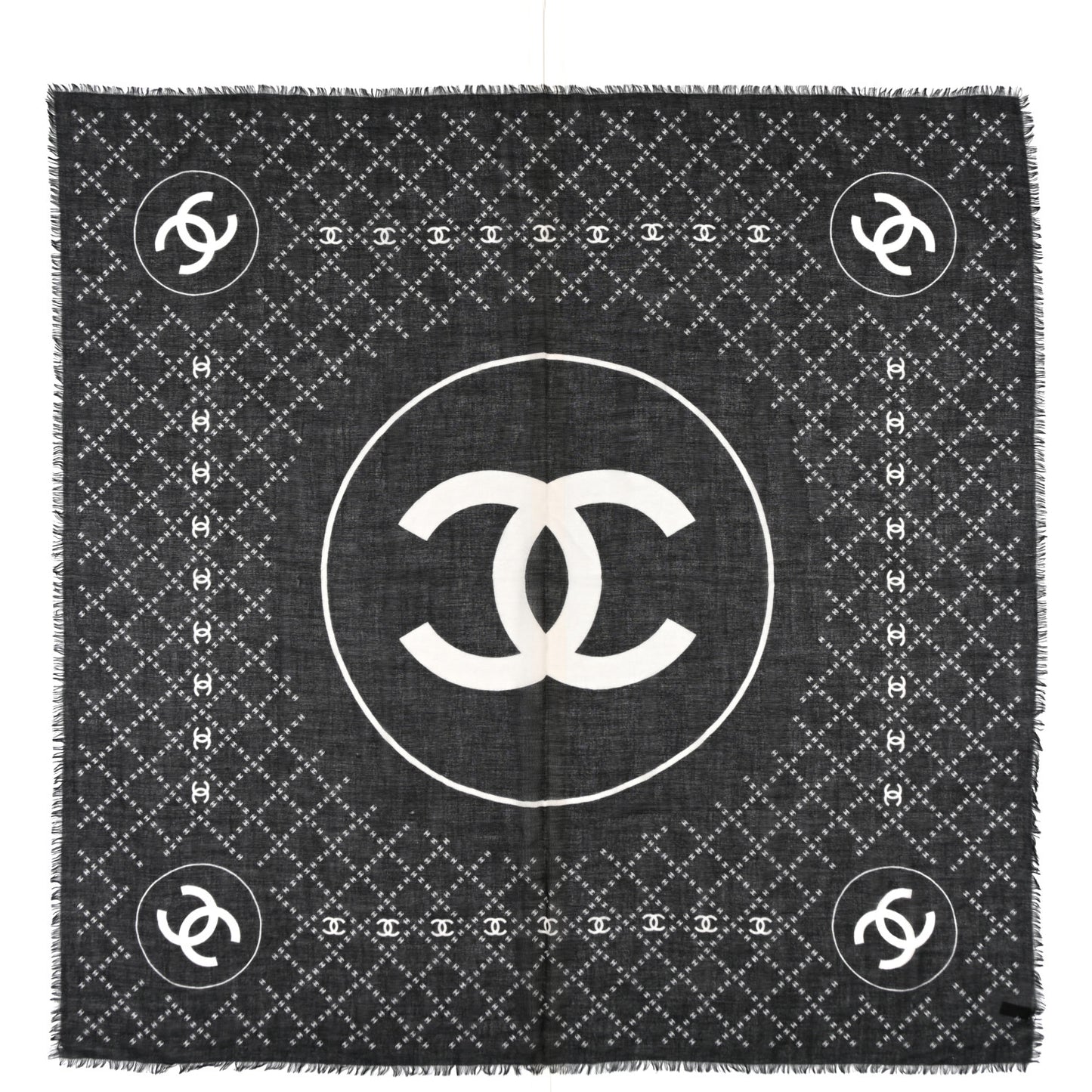 Cashmere Quilted CC Logo Scarf Black