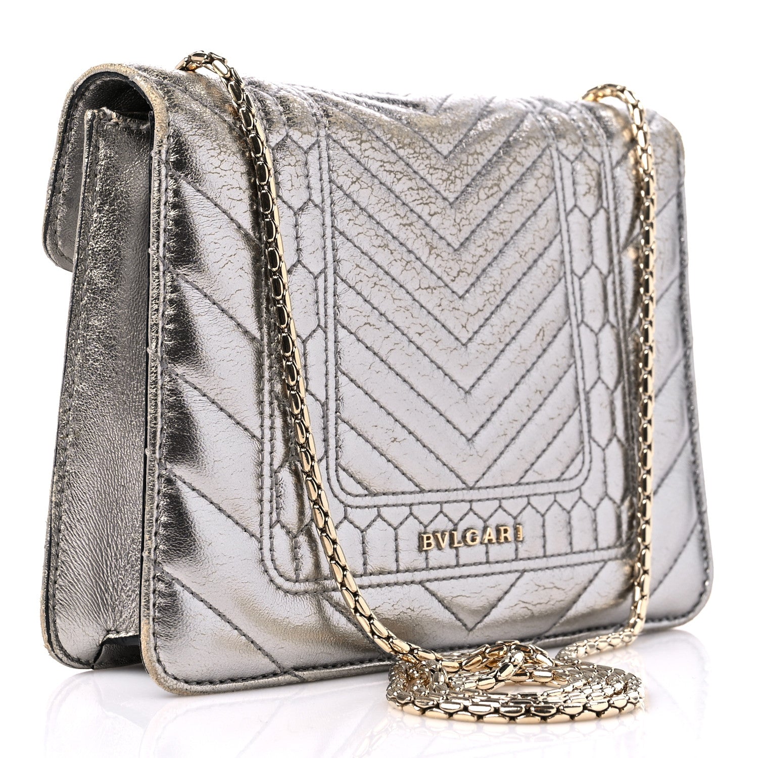 Bulgari Metallic Calfskin Quilted Serpenti Forever Shoulder Bag Silver 4 of 15