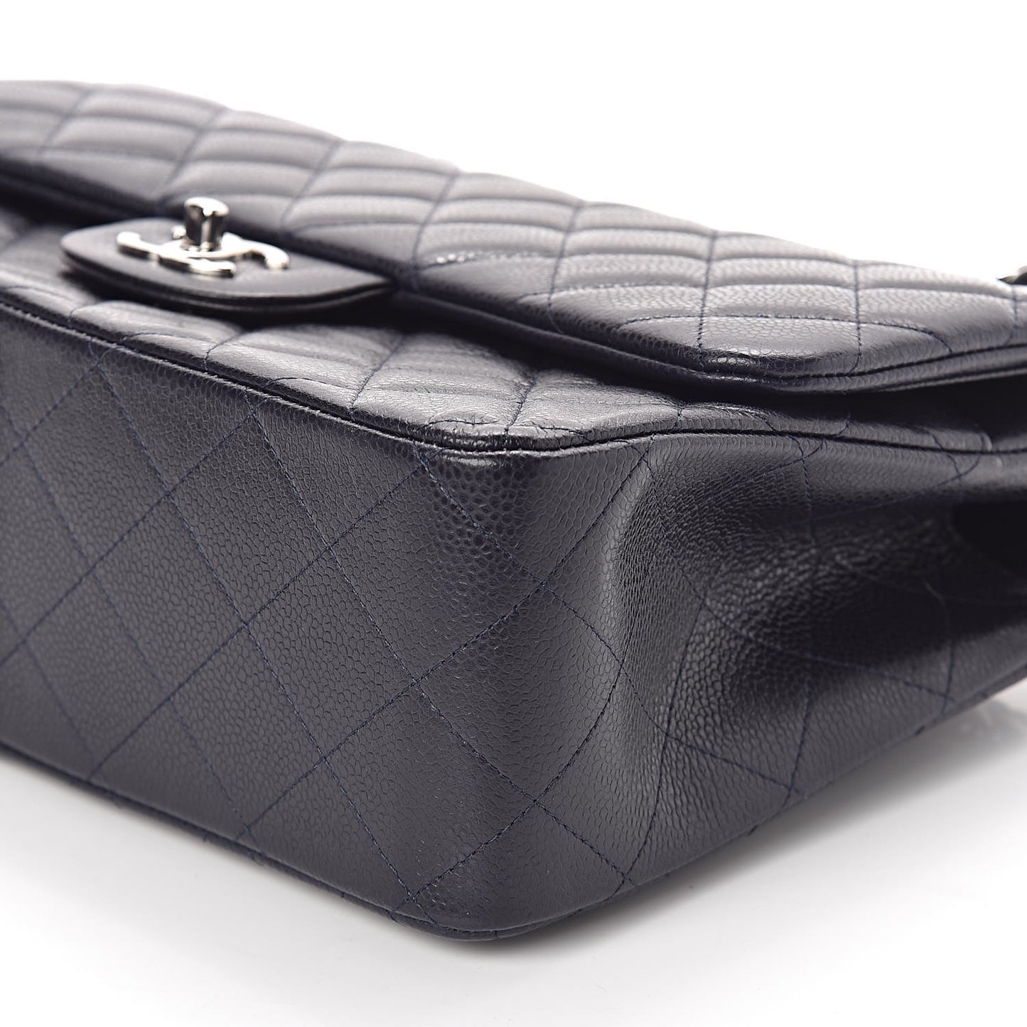 Caviar Quilted Jumbo Double Flap Navy Blue