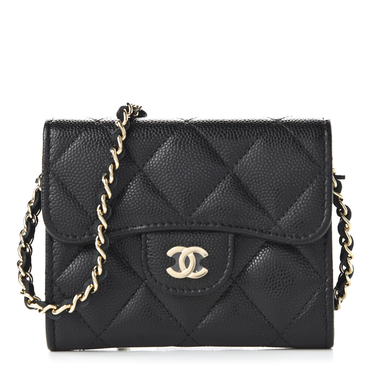 Chanel Caviar Quilted Flap Card Holder On Chain Black 1 of 11