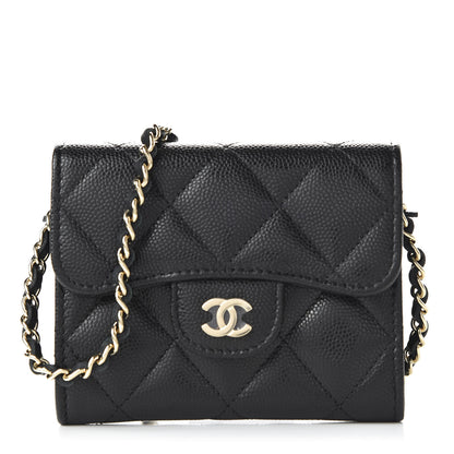 Chanel Caviar Quilted Flap Card Holder On Chain Black 1 of 11