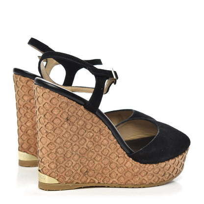 Jimmy Choo Suede Cork Perla 120 Wedges 39 Black 4 of 9