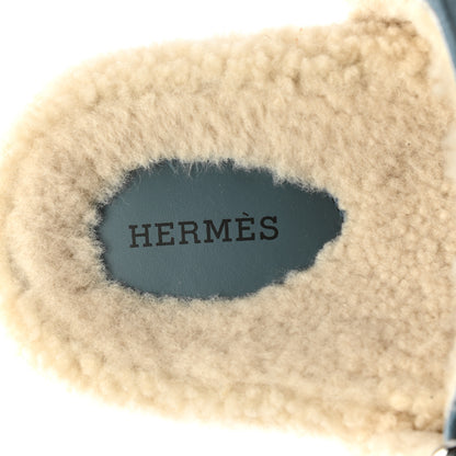 Hermes Suede Goatskin Woolskin Womens Chypre Sandals 40.5 Bleu Pinede Ecru 8 of 9