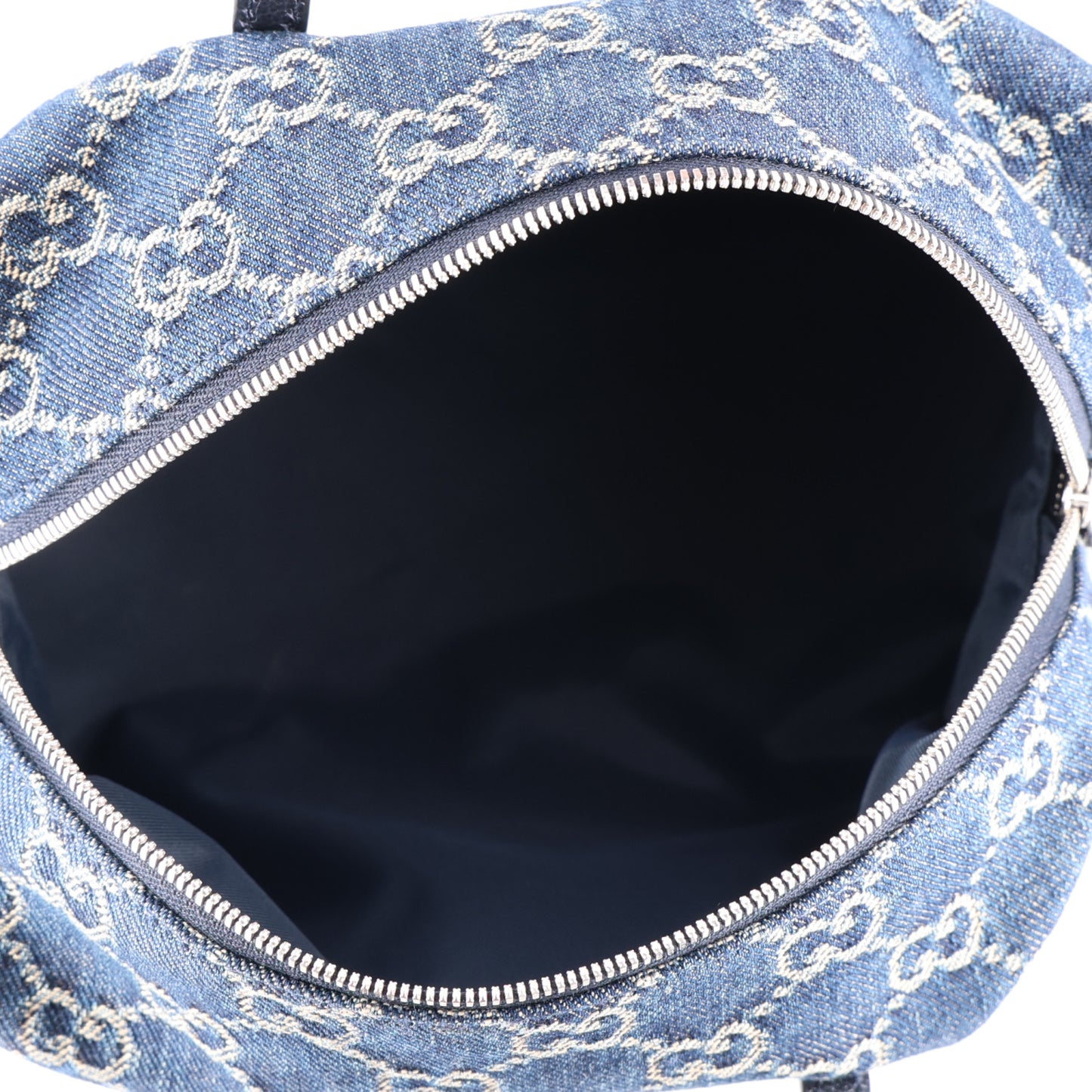Washed Denim GG Monogram Mini Boston Bag Dark Blue