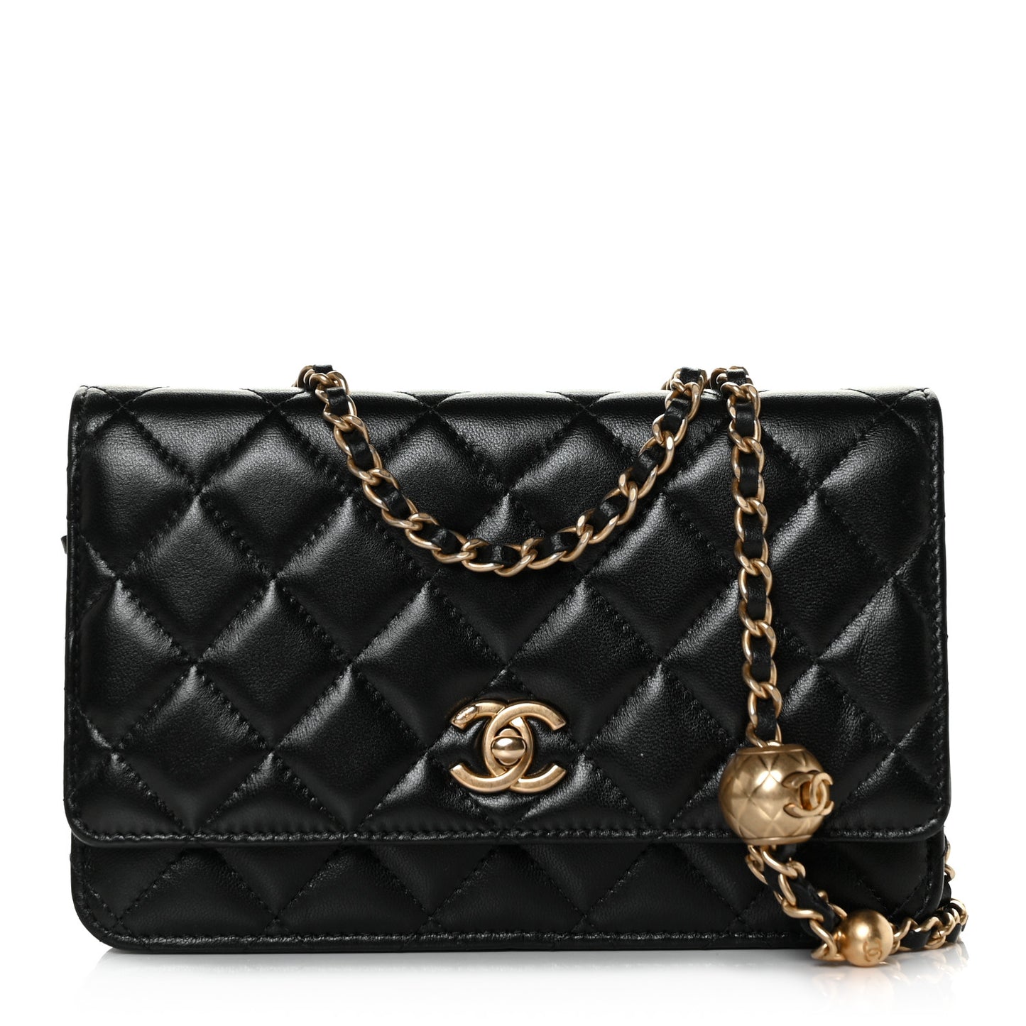 Lambskin Quilted CC Pearl Crush Wallet on Chain WOC Black
