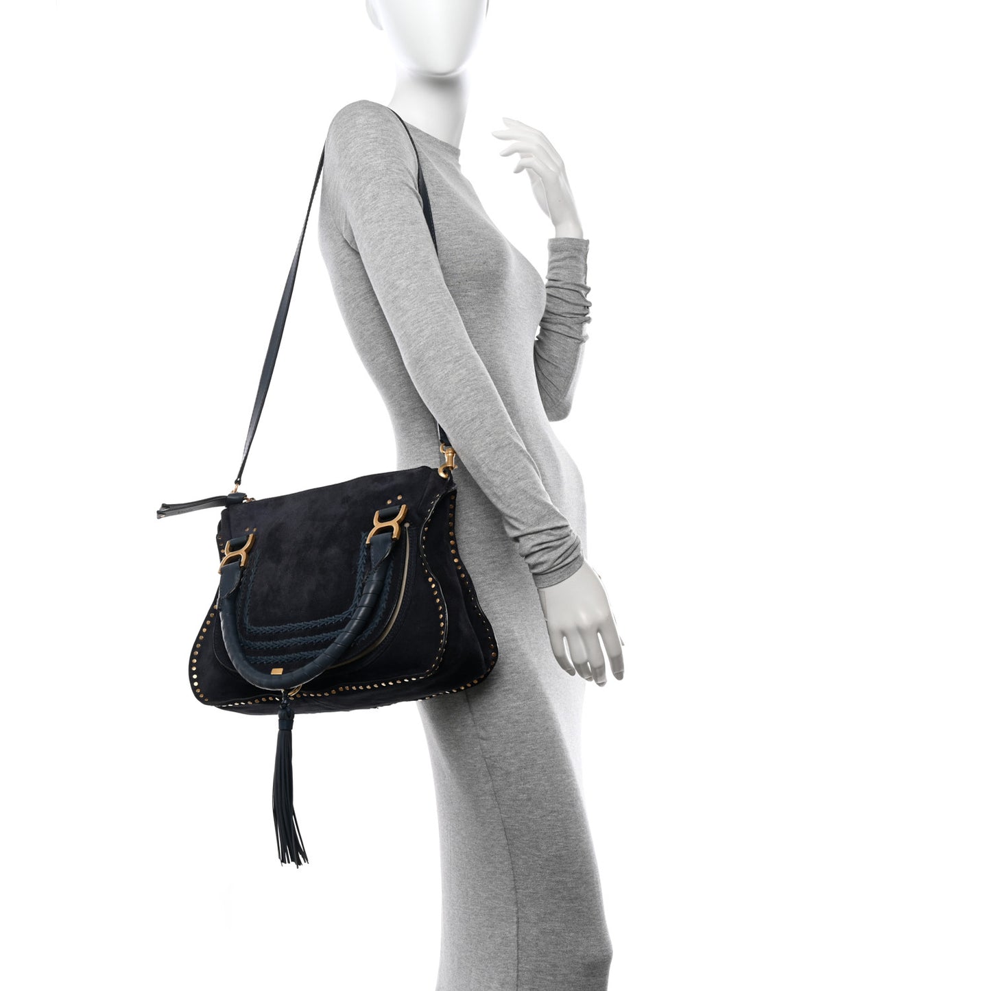 Suede Calfskin Braided Medium Marcie Satchel Navy