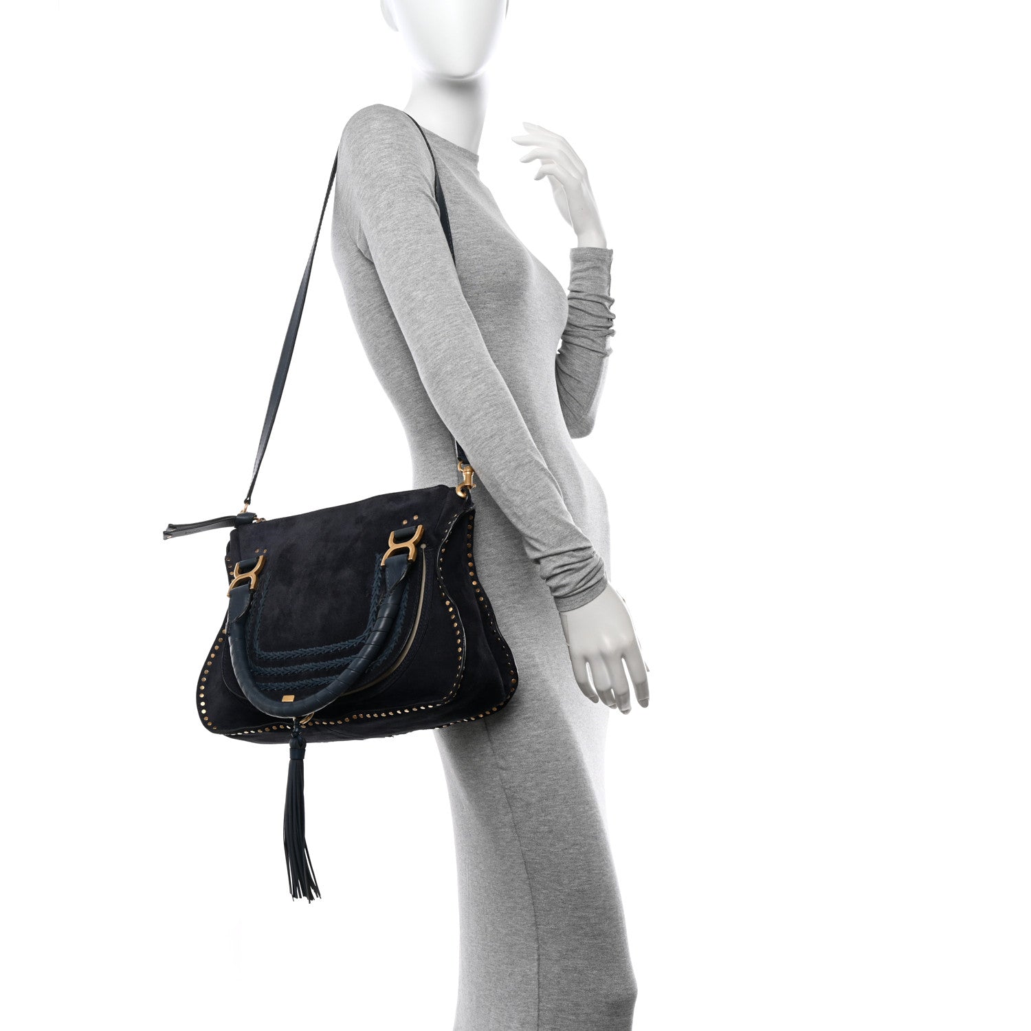 Chloe Suede Calfskin Braided Medium Marcie Satchel Navy 2 of 15