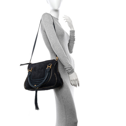 Chloe Suede Calfskin Braided Medium Marcie Satchel Navy 2 of 15