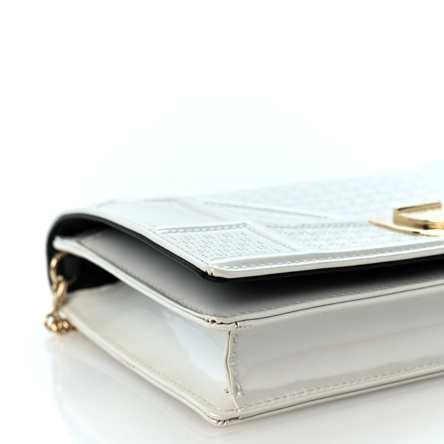 Patent Micro-Cannage Diorama Wallet on Chain Pouch White