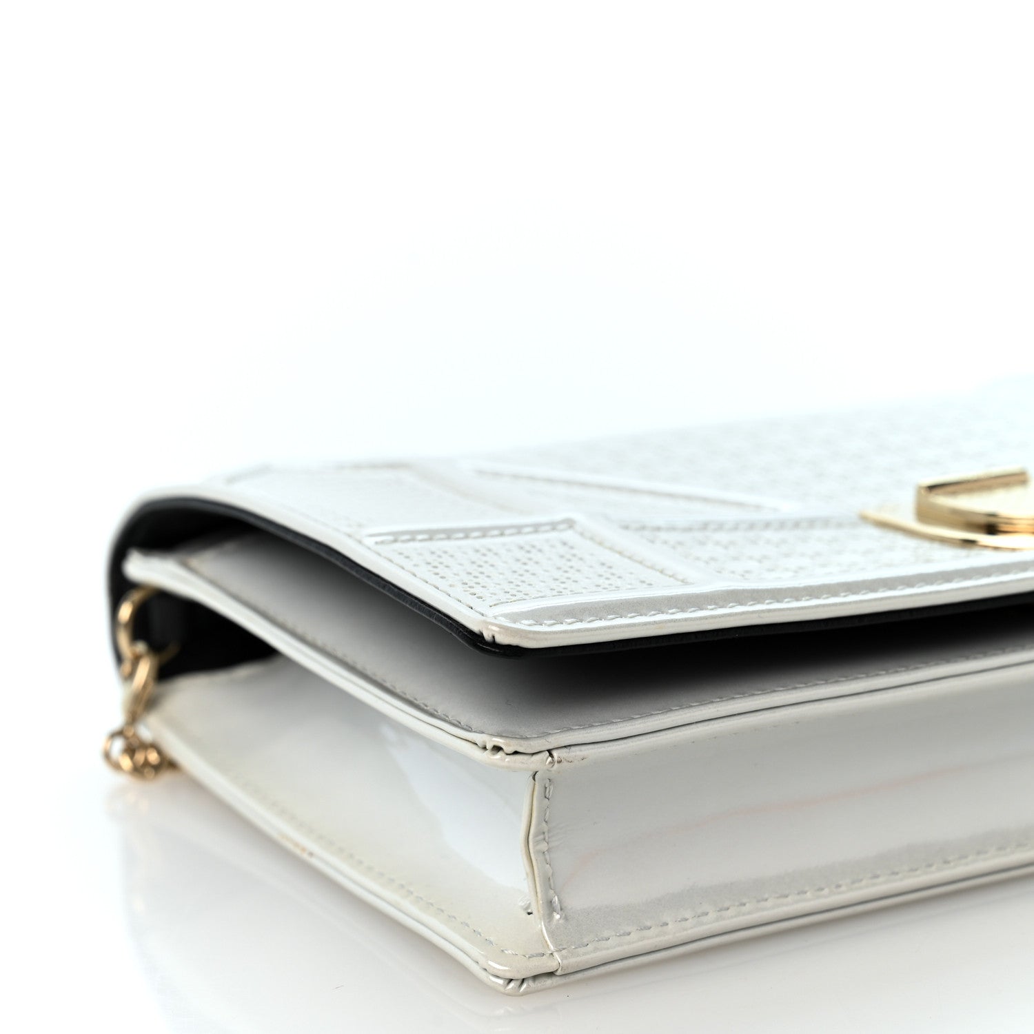 Christian Dior Patent Micro-Cannage Diorama Wallet on Chain Pouch White 8 of 10