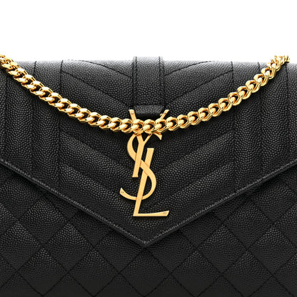 Saint Laurent Grain De Poudre Mixed Matelasse Triquilt Monogram Chain Wallet Black 7 of 9