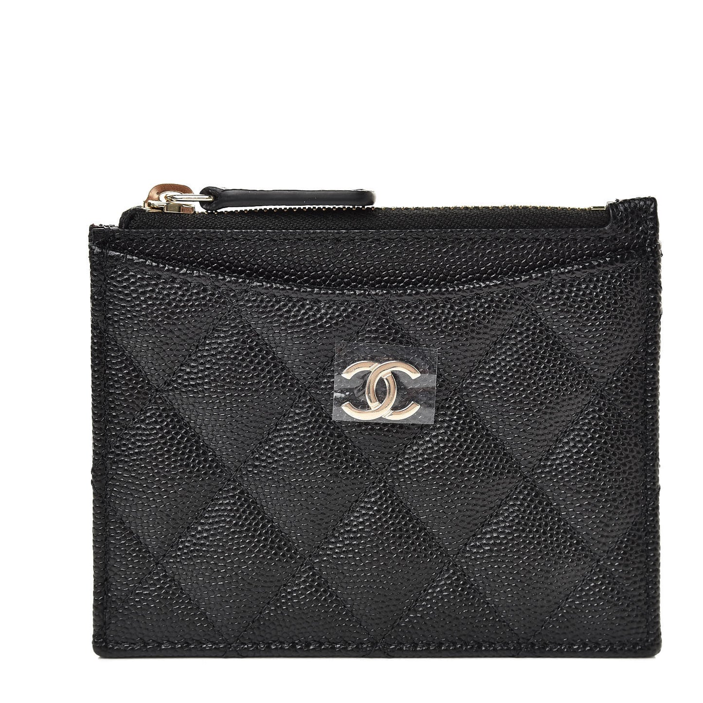 Caviar Quilted CC Zip Card Holder Black