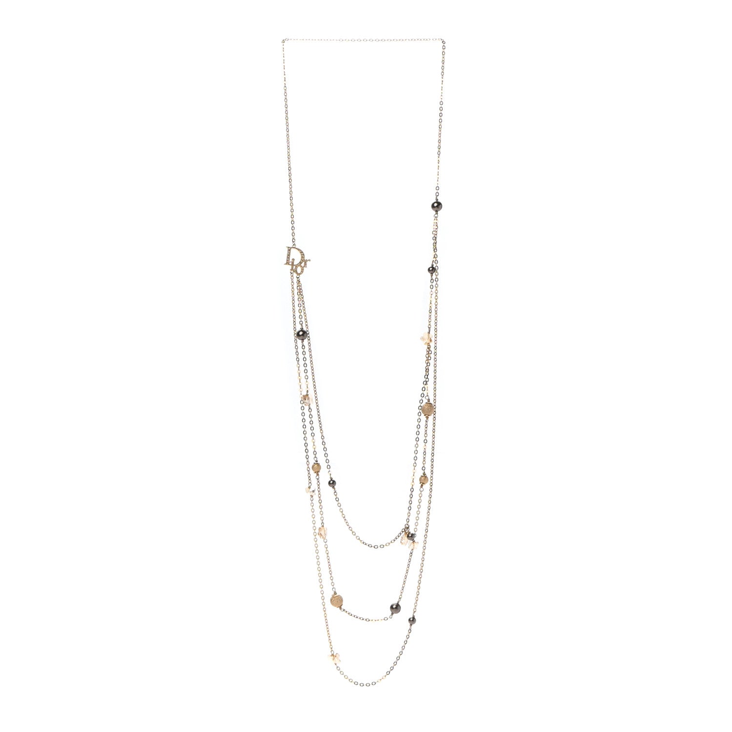 Christian Dior Metal Crystal Multi Strand Necklace Gold 3 of 4