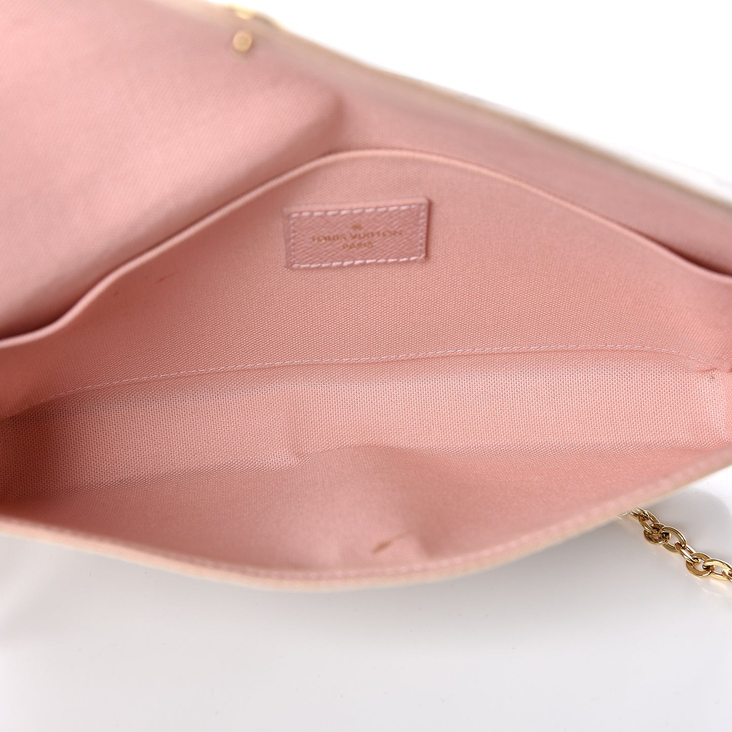 Damier Azur Pochette Felicie Chain Wallet Rose Ballerine