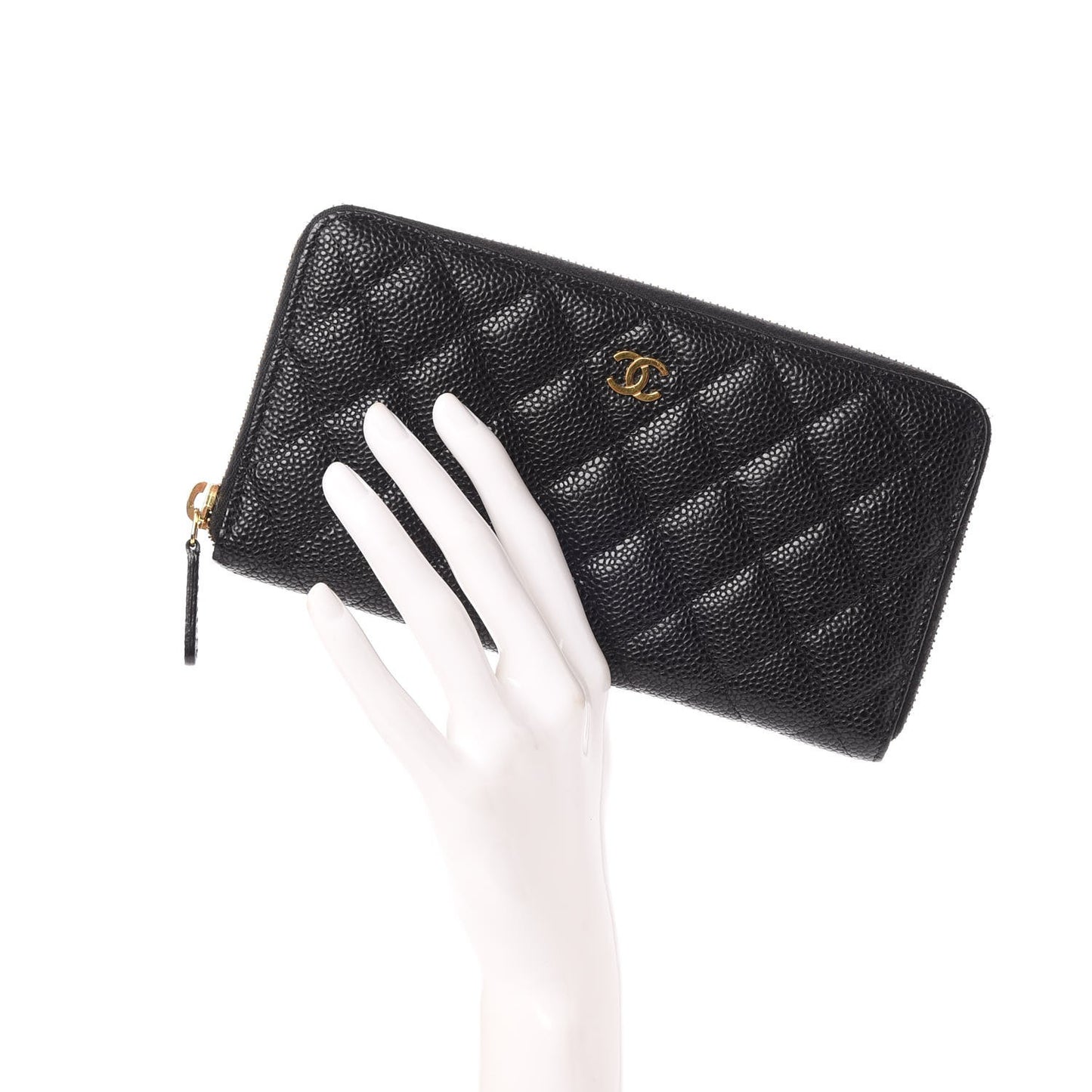 Caviar Quilted Large Gusset Zip Around Wallet Black