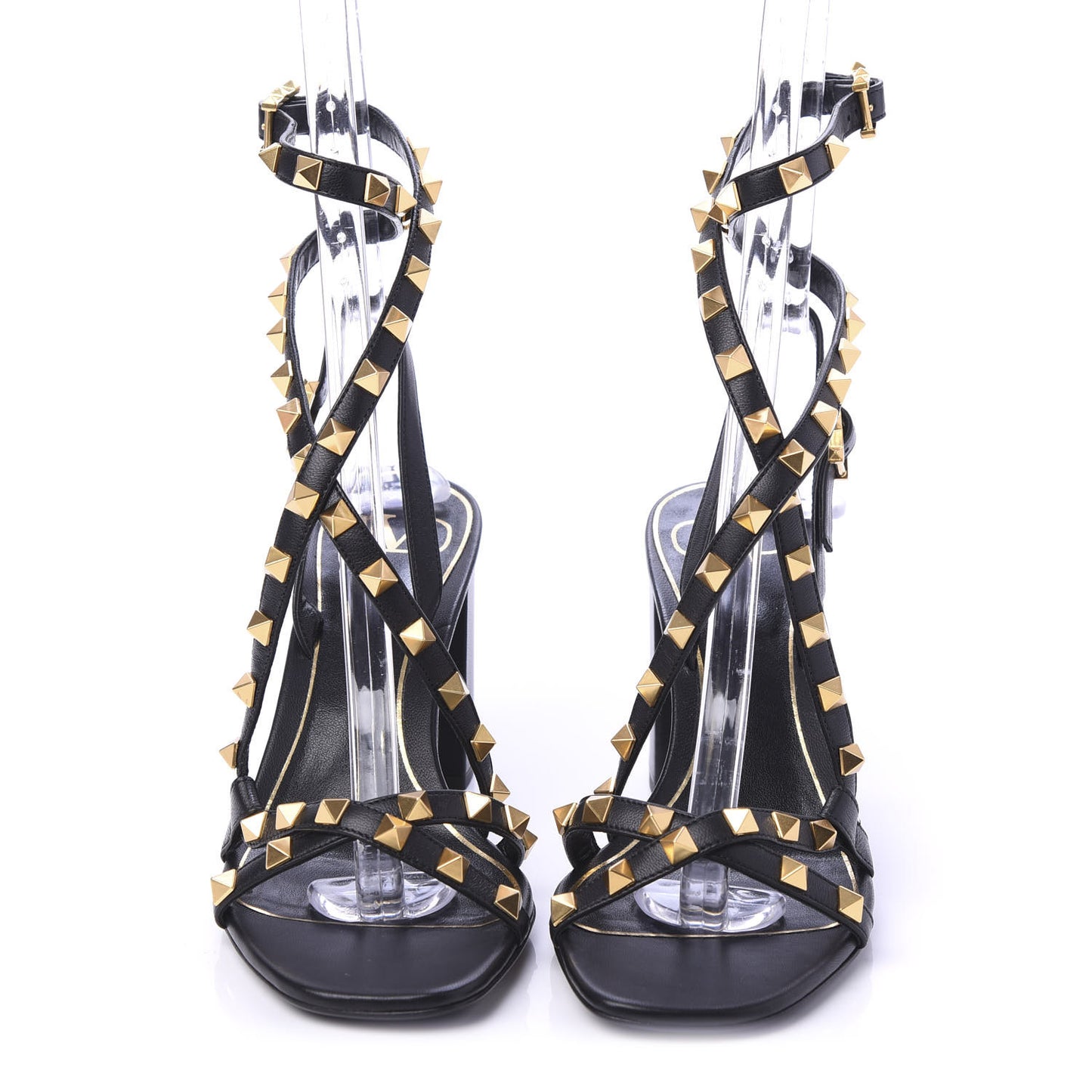 Nappa Rockstud Flair Ankle Wrap 80mm Sandals 37 Black