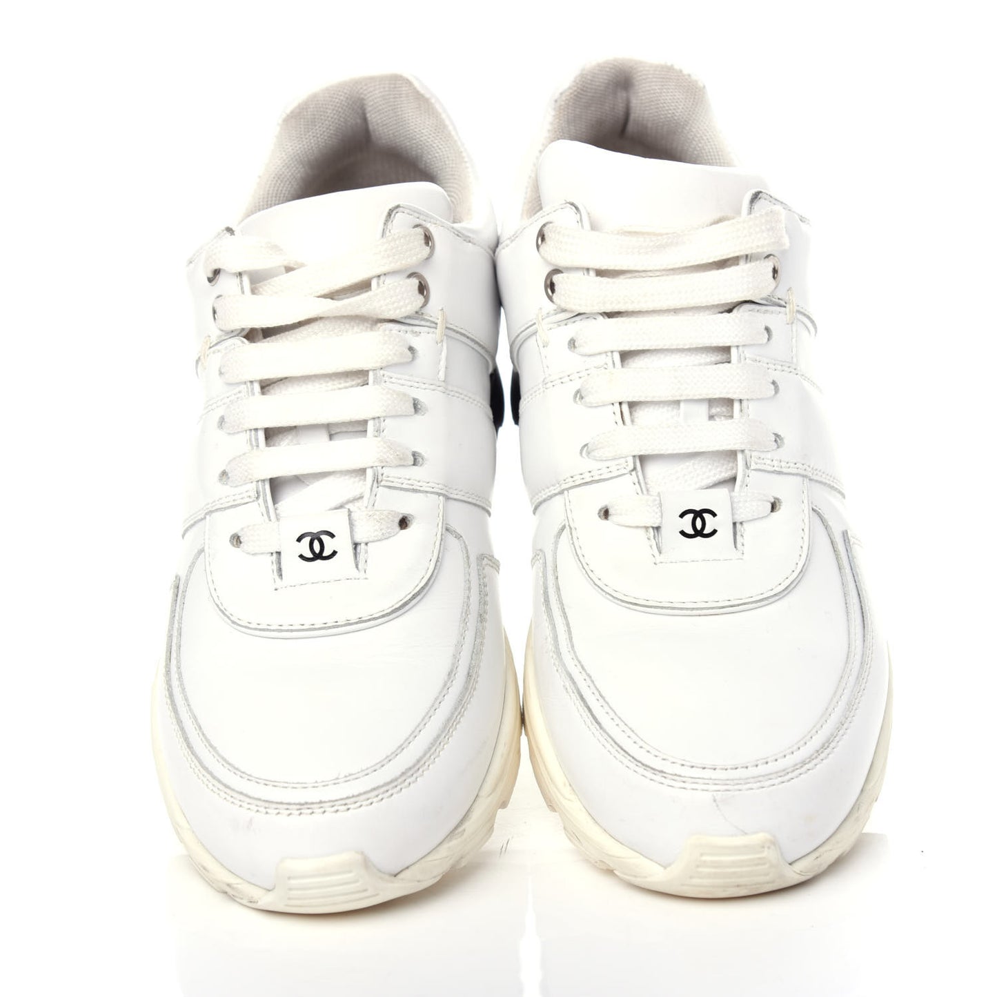 Calfskin Lambskin Womens CC Sneakers 38.5 White Black