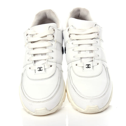 Chanel Calfskin Lambskin Womens CC Sneakers 38.5 White Black 5 of 11