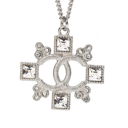 Chanel Baguette Crystal CC Pendant Necklace Silver 5 of 6
