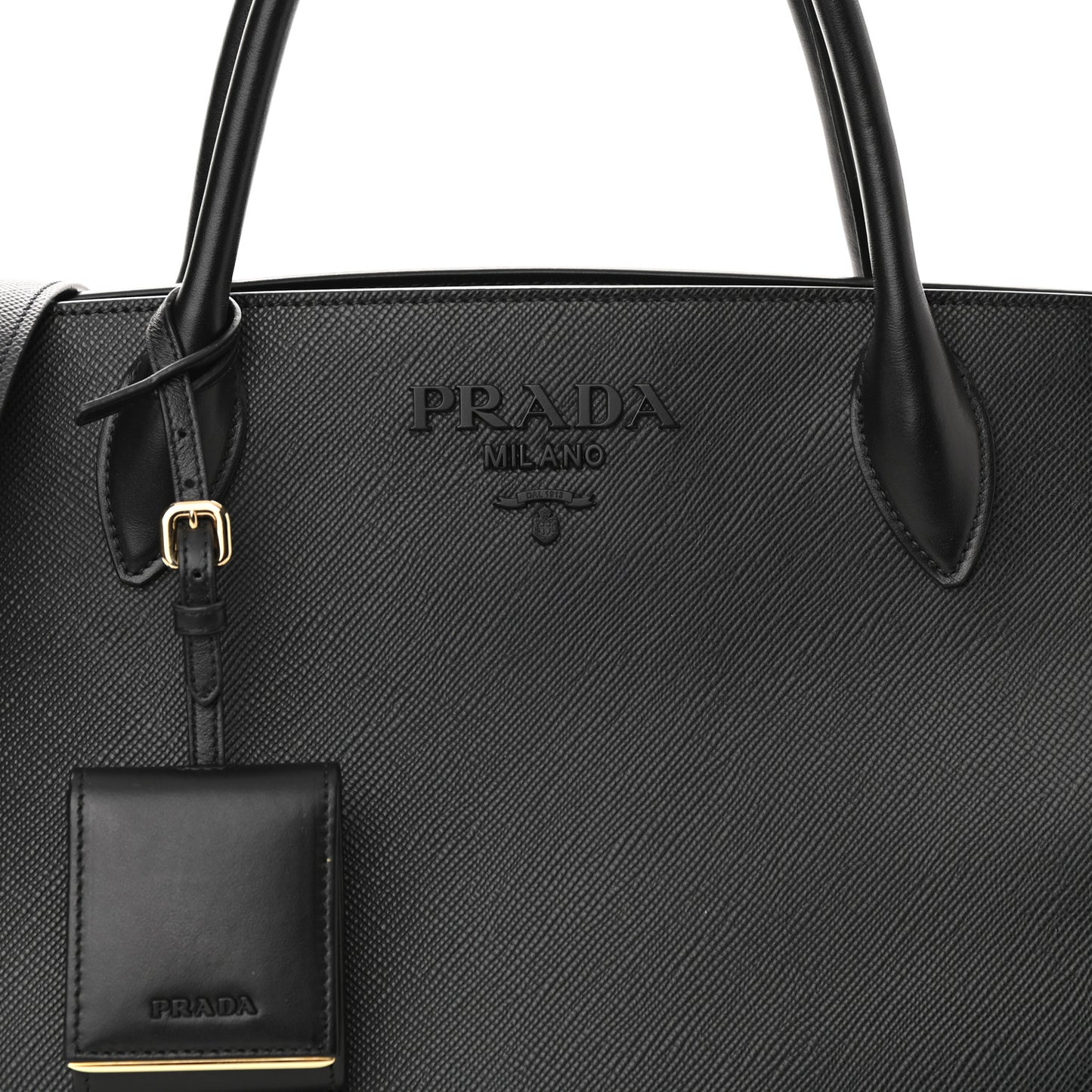 Saffiano Cuir Calfskin Medium Monochrome Top Handle Tote Black