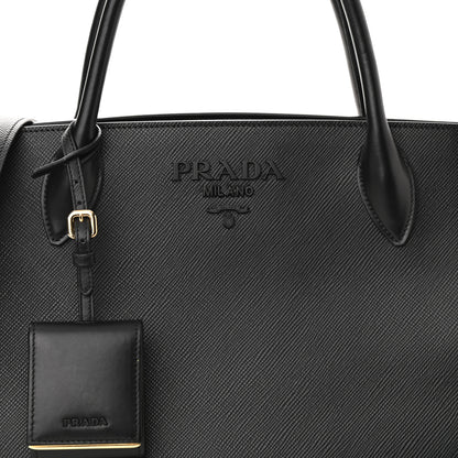 Prada Saffiano Cuir Calfskin Medium Monochrome Top Handle Tote Black 8 of 11