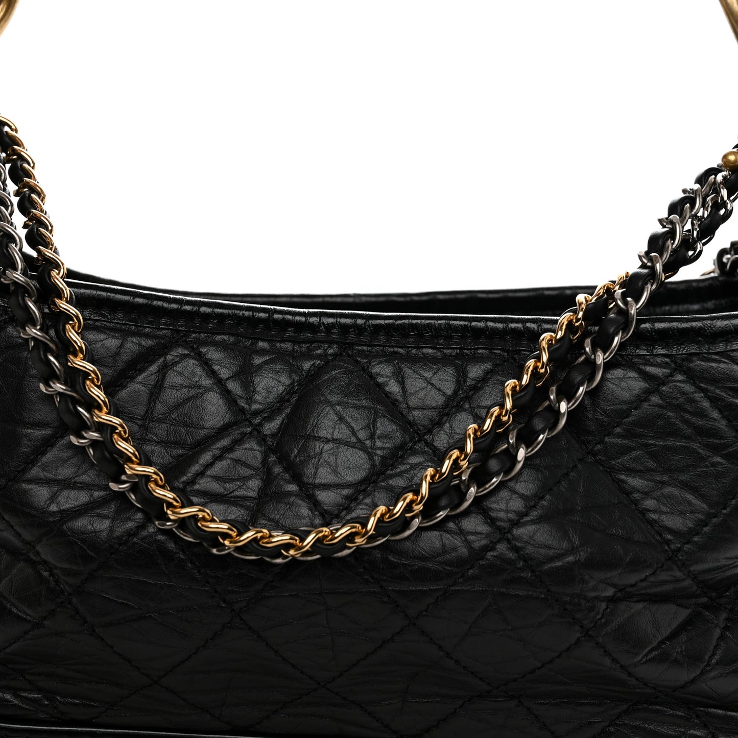 Aged Calfskin Quilted Small Gabrielle Logo Hobo Black