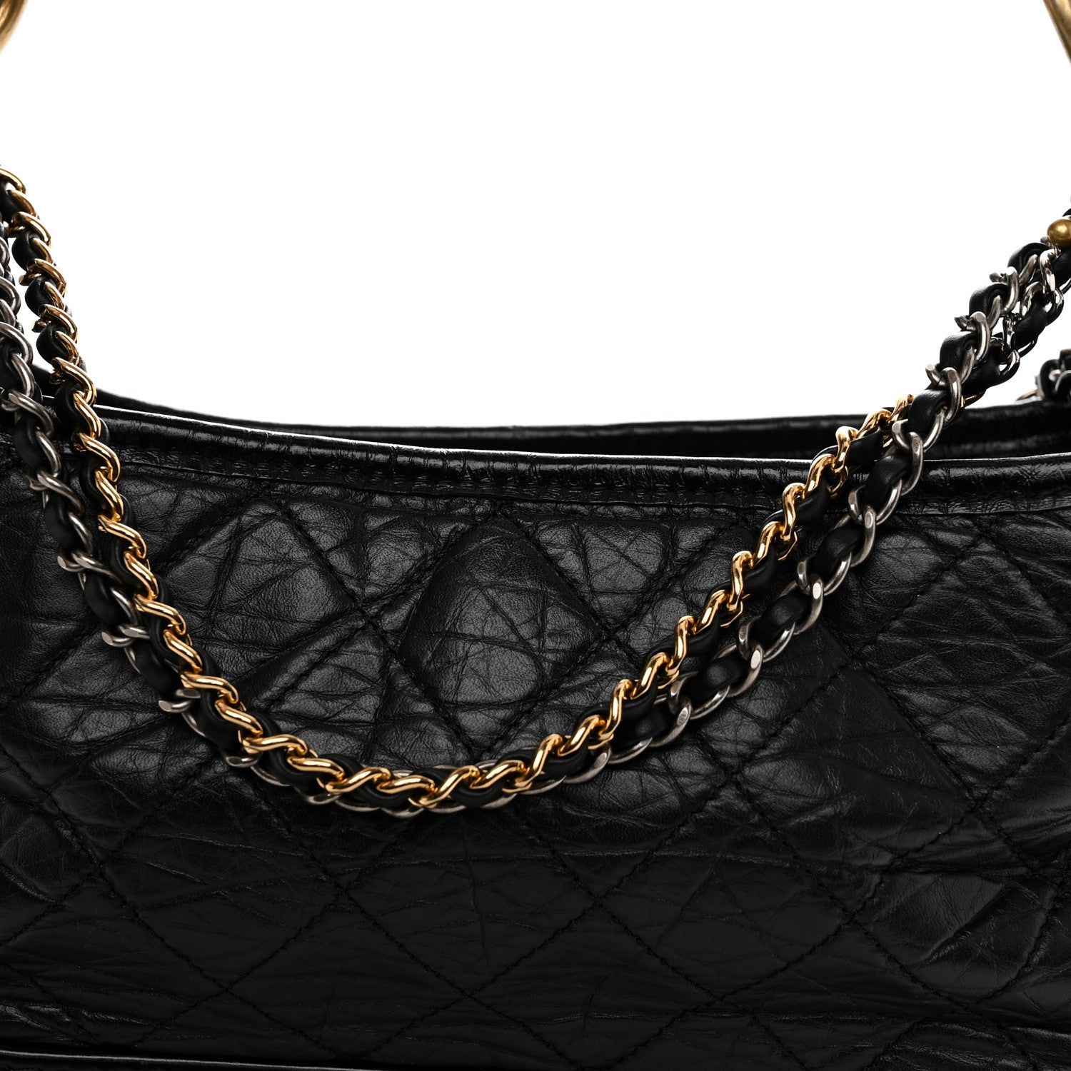 Chanel Aged Calfskin Quilted Small Gabrielle Logo Hobo Black 8 of 10