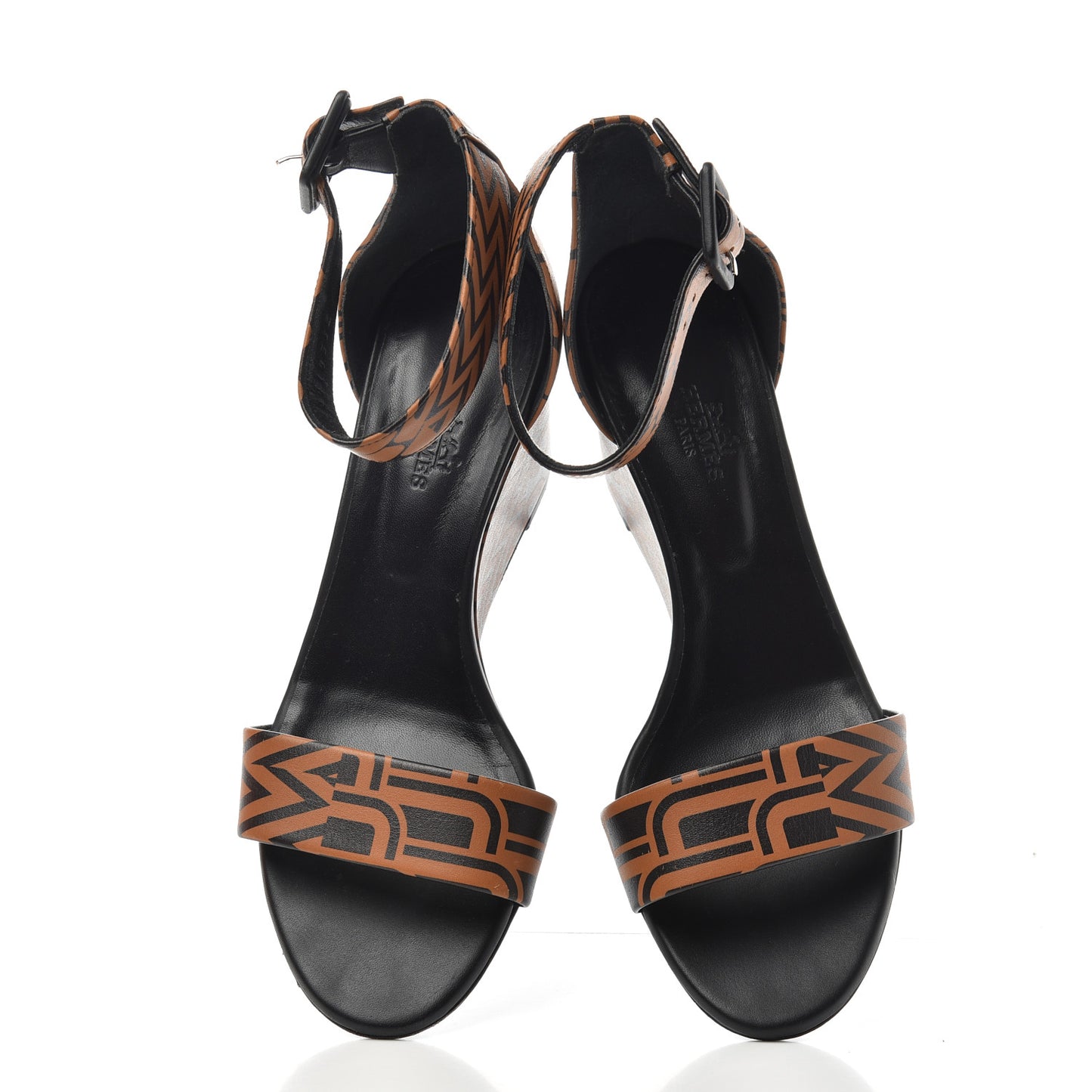 Calfskin Printed Acapulco Wedge Sandals 37 Black Naturel
