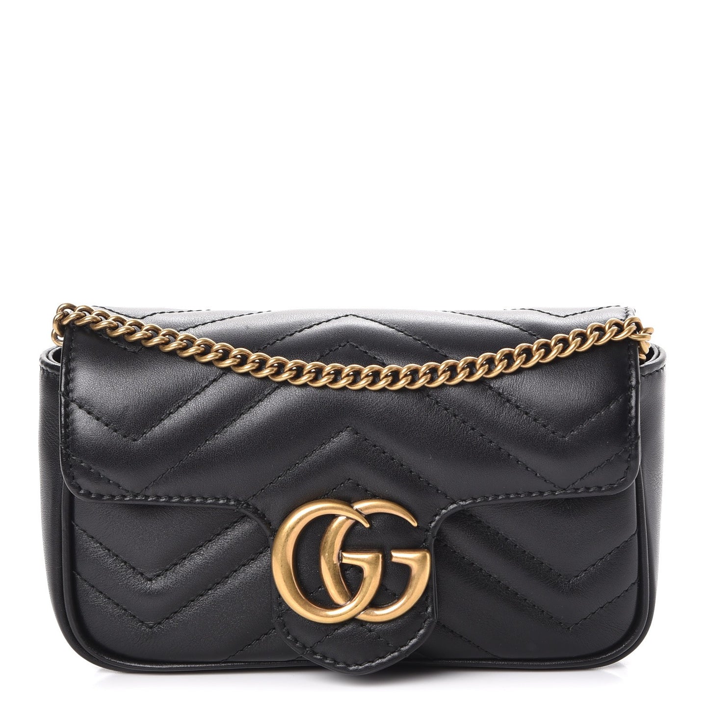 Calfskin Matelasse Super Mini GG Marmont Shoulder Bag Black
