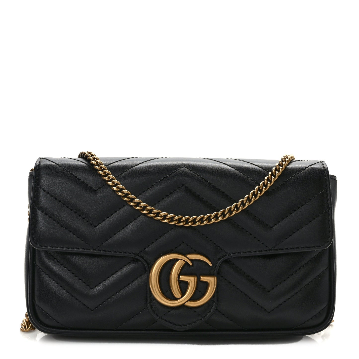 Calfskin Matelasse Mini GG Marmont Shoulder Bag With Case Black White