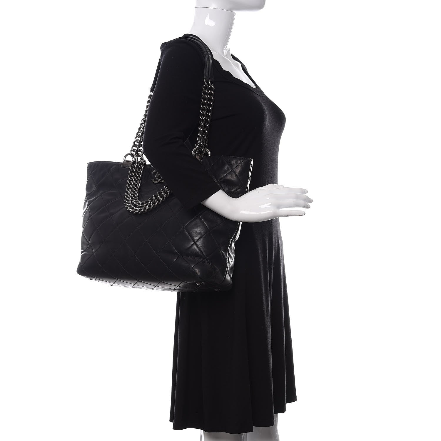 Chanel Calfskin Quilted Large Shopping In Chains Tote Black 2 of 12