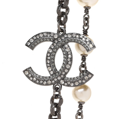 Chanel Graduated Pearl Crystal Multi Strand CC Long Necklace Silver 5 of 5