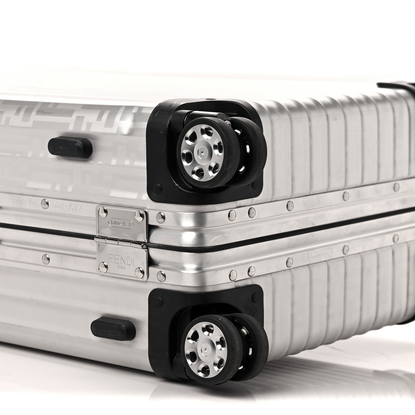X RIMOWA Aluminum FF Print Roll Away Carry On Luggage Silver