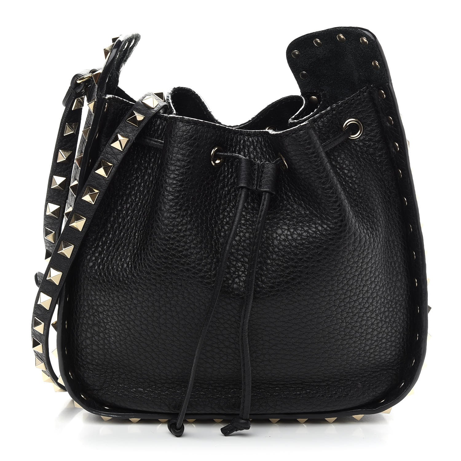 Valentino Garavani Grained Calfskin Rockstud Bucket Bag Black 1 of 9