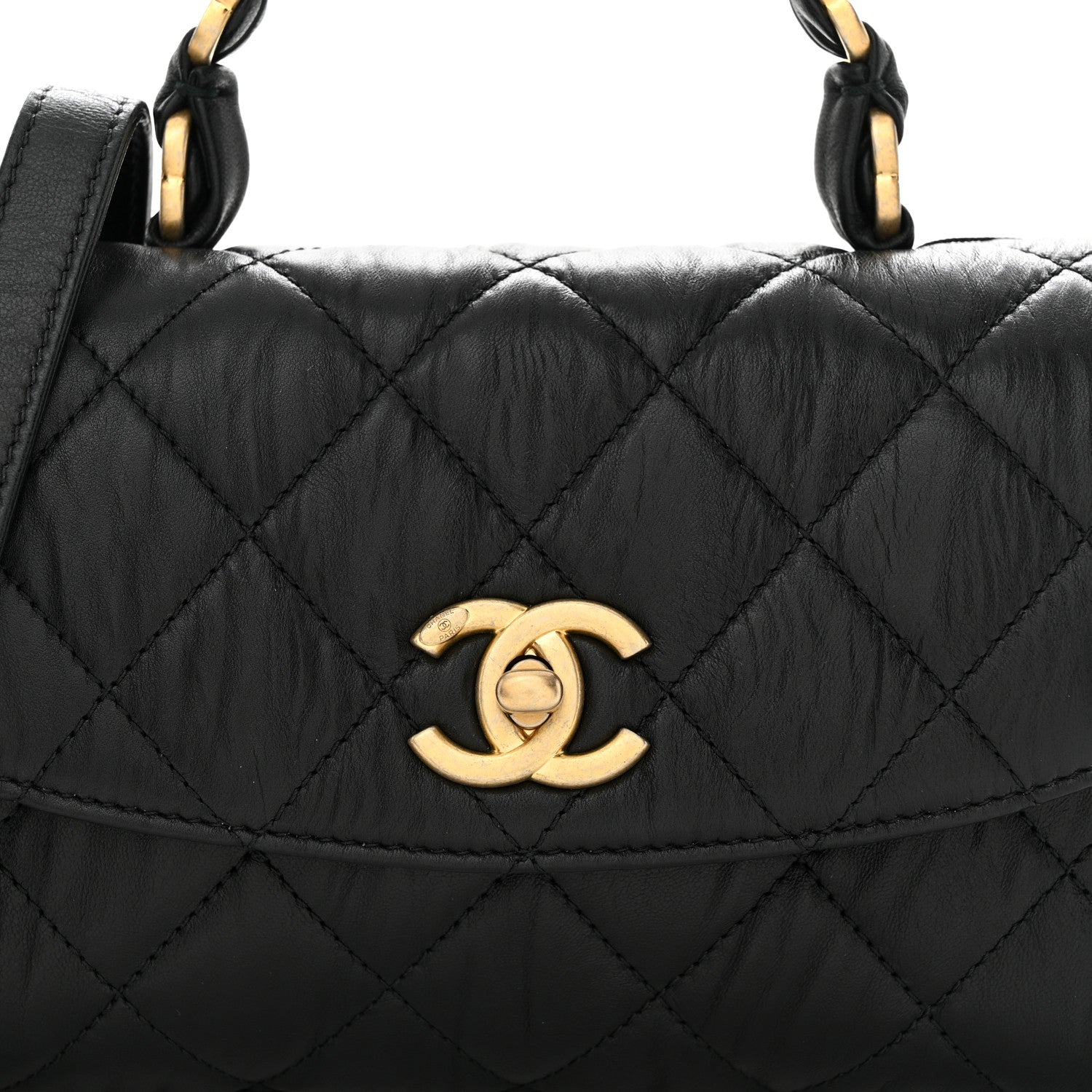 Chanel Crumpled Lambskin Quilted Mini CC Links Top Handle Flap Black 8 of 11