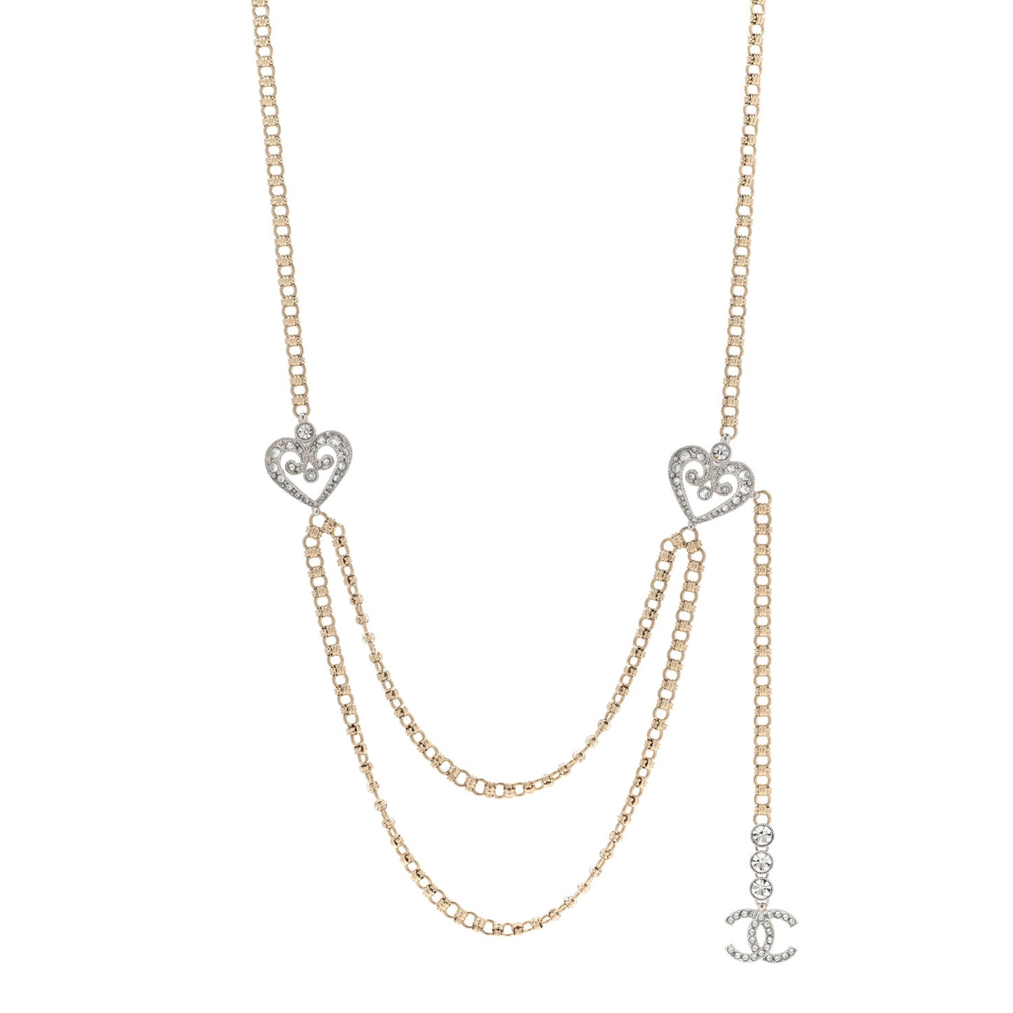 Crystal CC Heart Long Necklace Gold