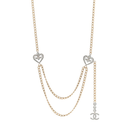 Chanel Crystal CC Heart Long Necklace Gold 1 of 7