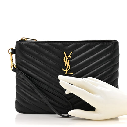 Saint Laurent Calfskin Matelasse Chevron Monogram A5 Wristlet Black 2 of 13