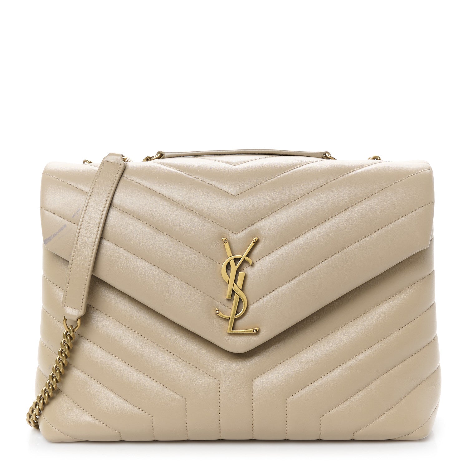 Saint Laurent Calfskin Y Quilted Monogram Medium Loulou Chain Satchel Dark Beige 1 of 14